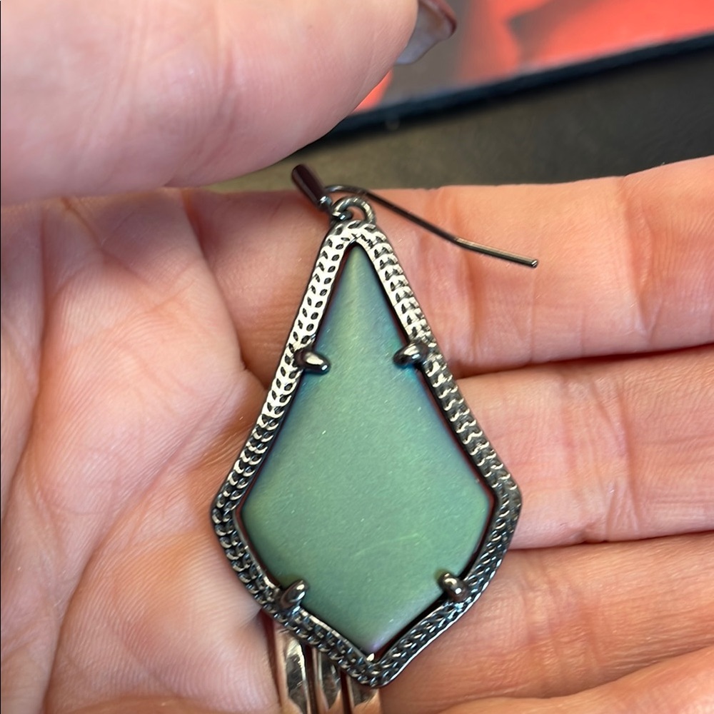 Kendra Scott Silver and Blue Geometric Earrings - Picture 2 of 7
